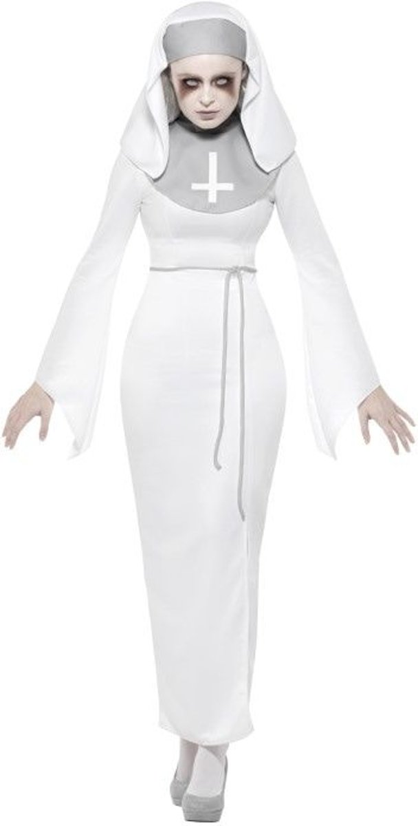 Spook & Skelet Kostuum | Lijkbleke Spookachtige Klooster Non | Vrouw | Small | Halloween | Verkleedkleding